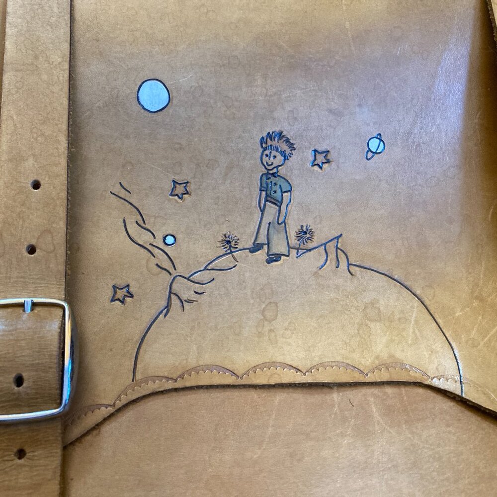 "The little prince" student tan  leather school bag handmade - Picture 3 of 16